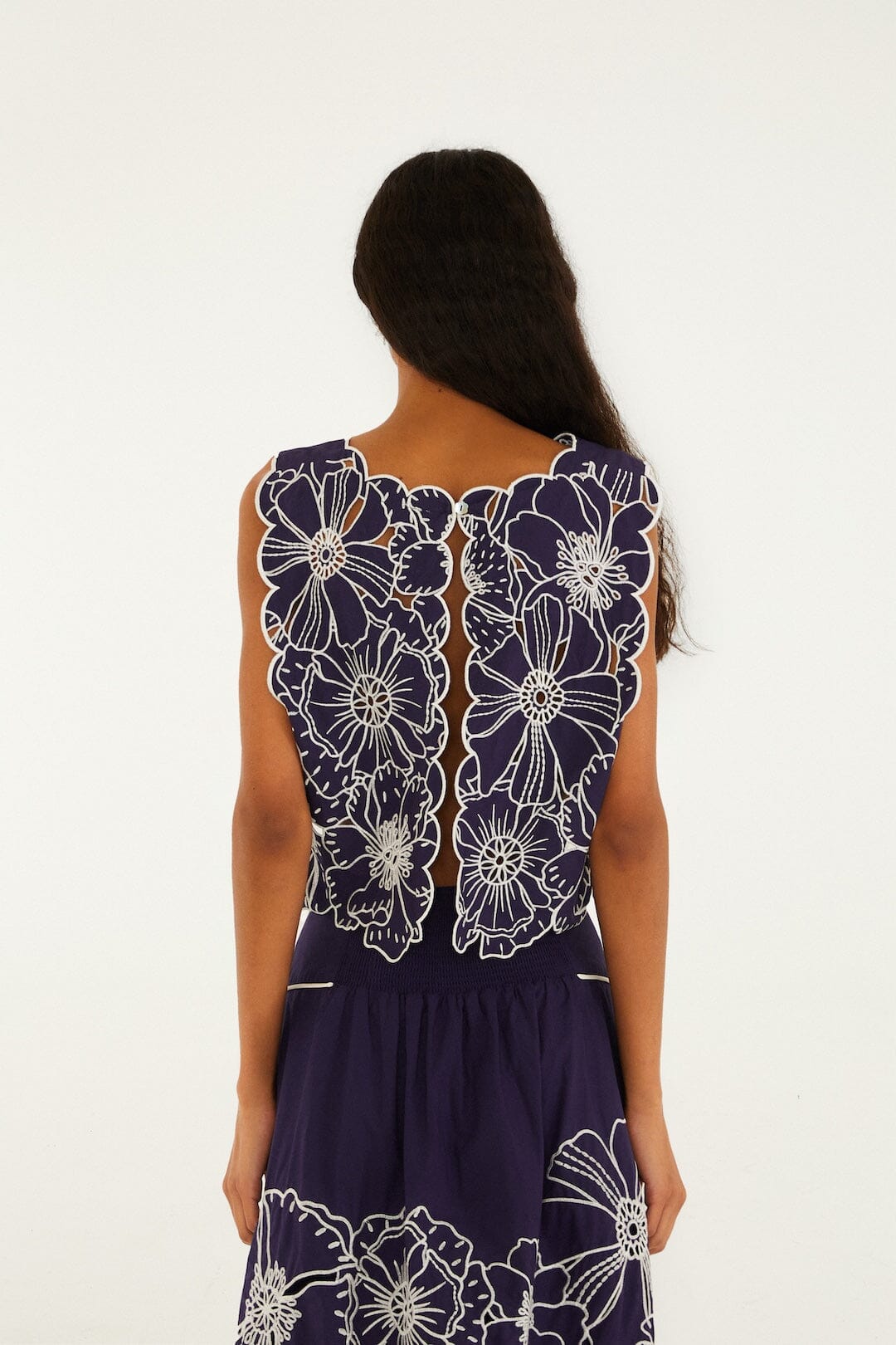 Haut court en coton biologique Richelieu à fleurs bleues