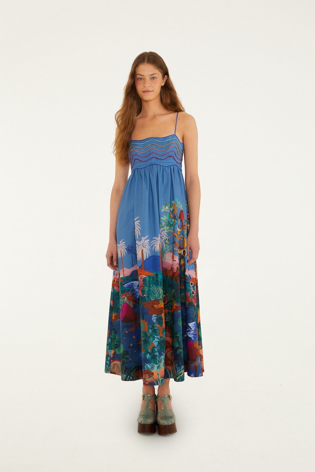 Multicolor Dream Landscape Organic Cotton Sleeveless Maxi Dress