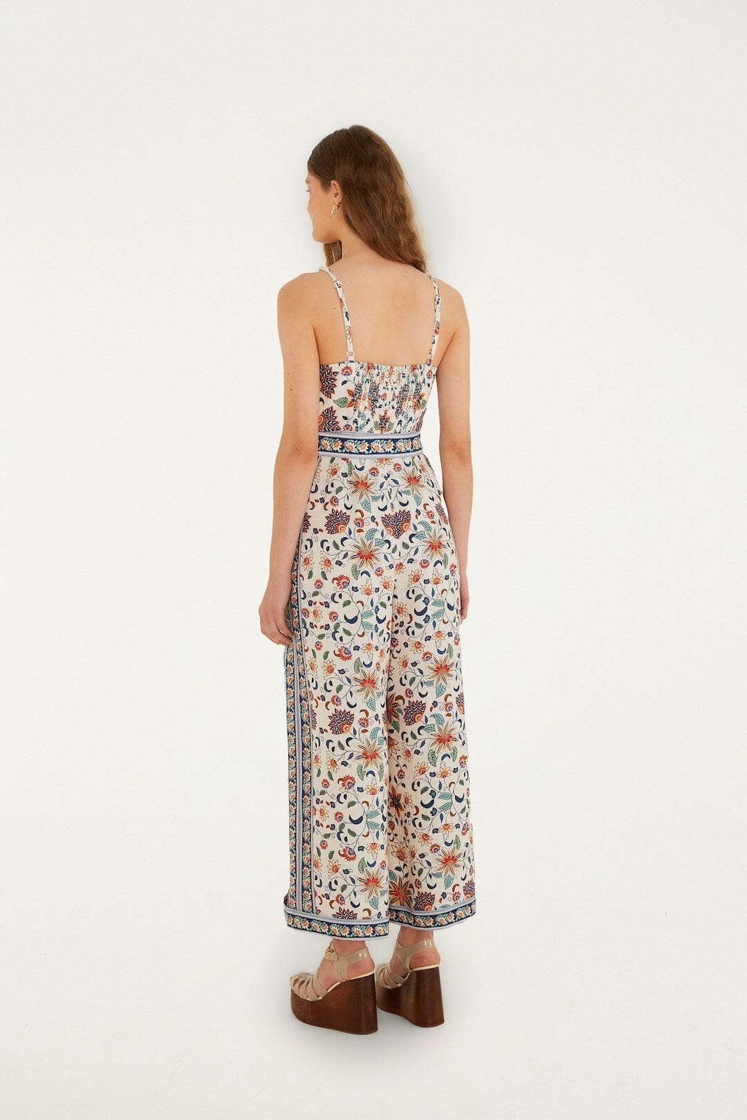 Soft Pink Floral Delhi Tapestry Belted Jumpsuit