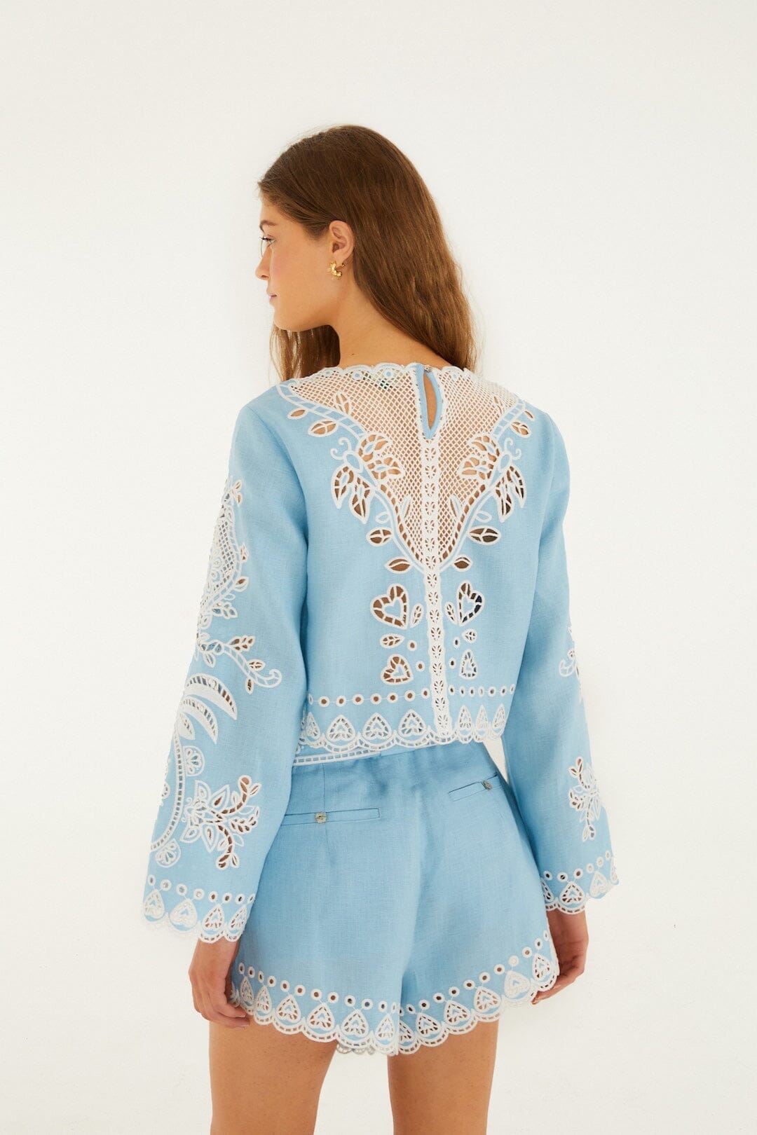 Light Blue Romantic Richelieu Euroflax™ Premium Linen Blouse