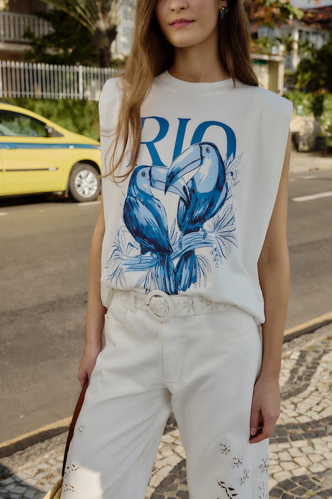 T-shirt en coton biologique à épaulettes Off-White Toucan Rio