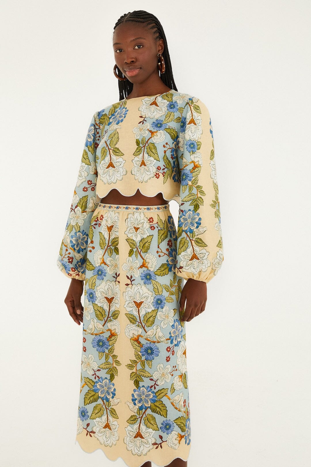 Cream Garden Scarf Euroflax Premium Linen Midi Skirt