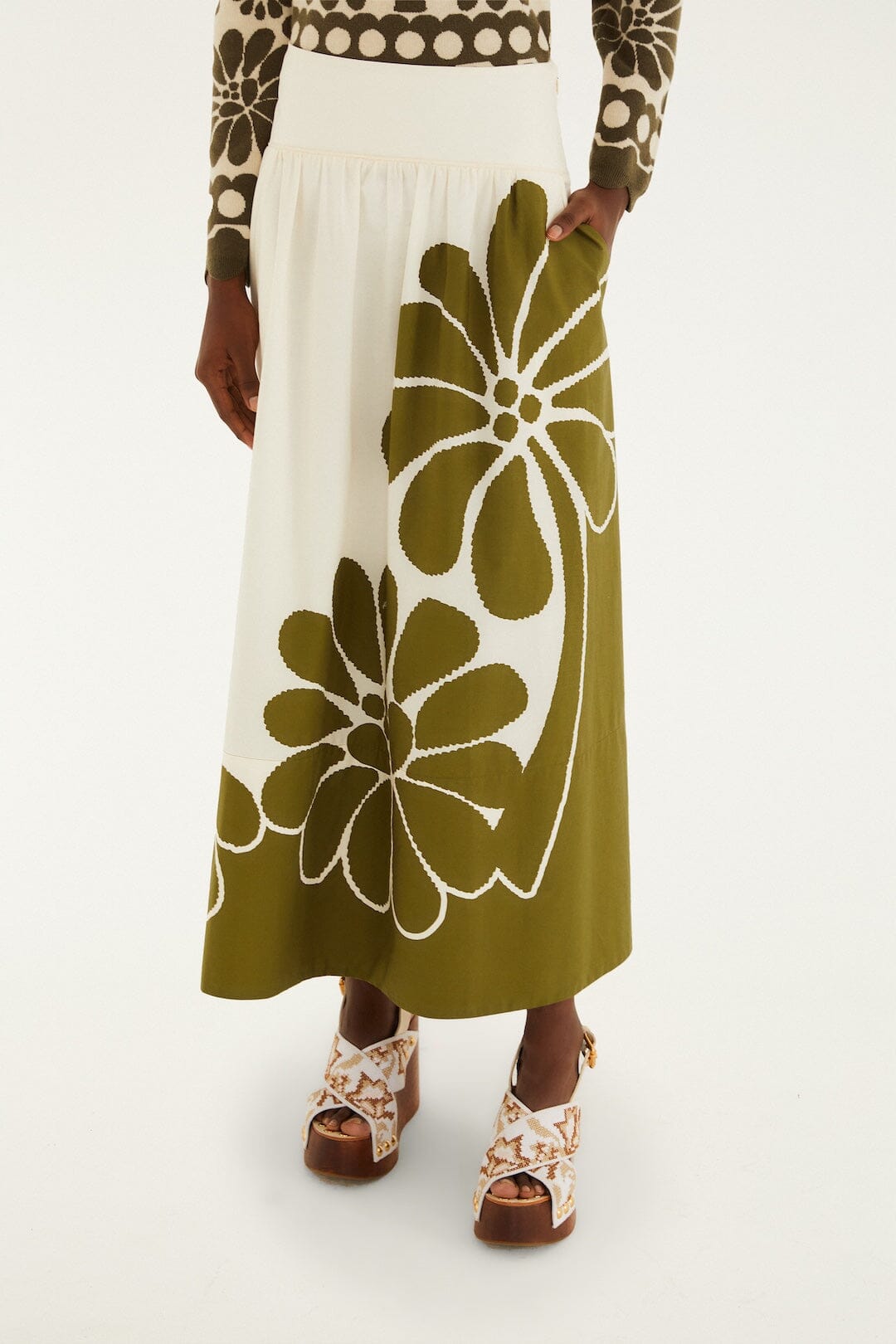 Green Palermo Organic Cotton Midi Skirt
