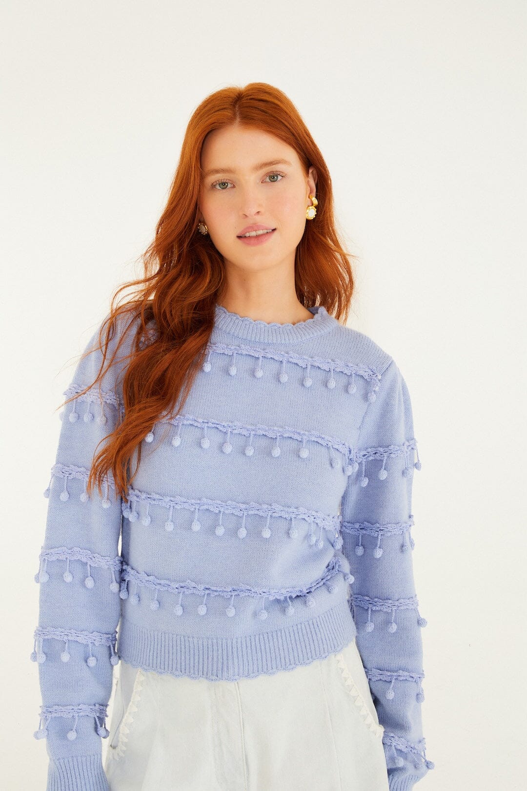 Blue Bubble Trim Knit Sweater