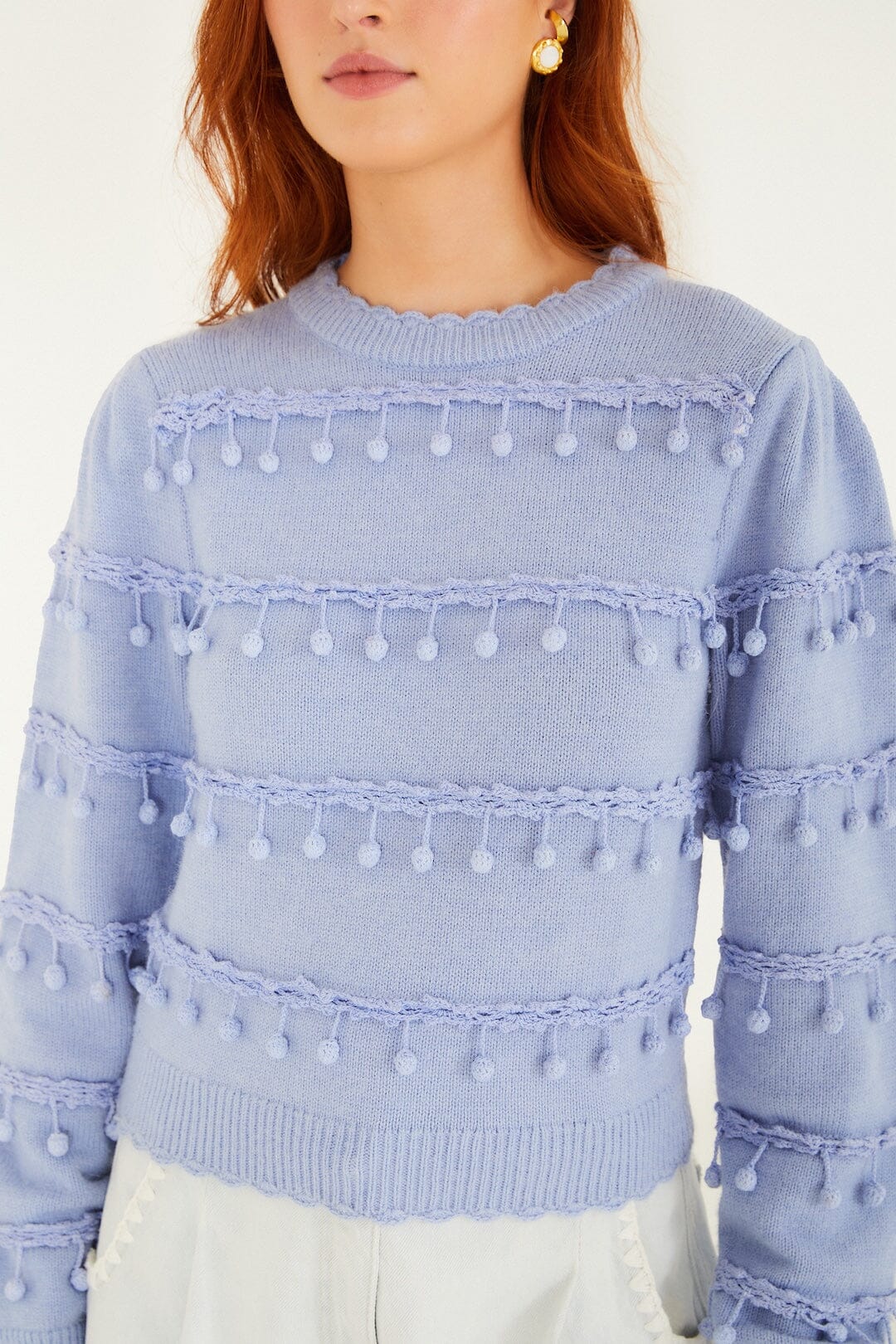 Blue Bubble Trim Knit Sweater