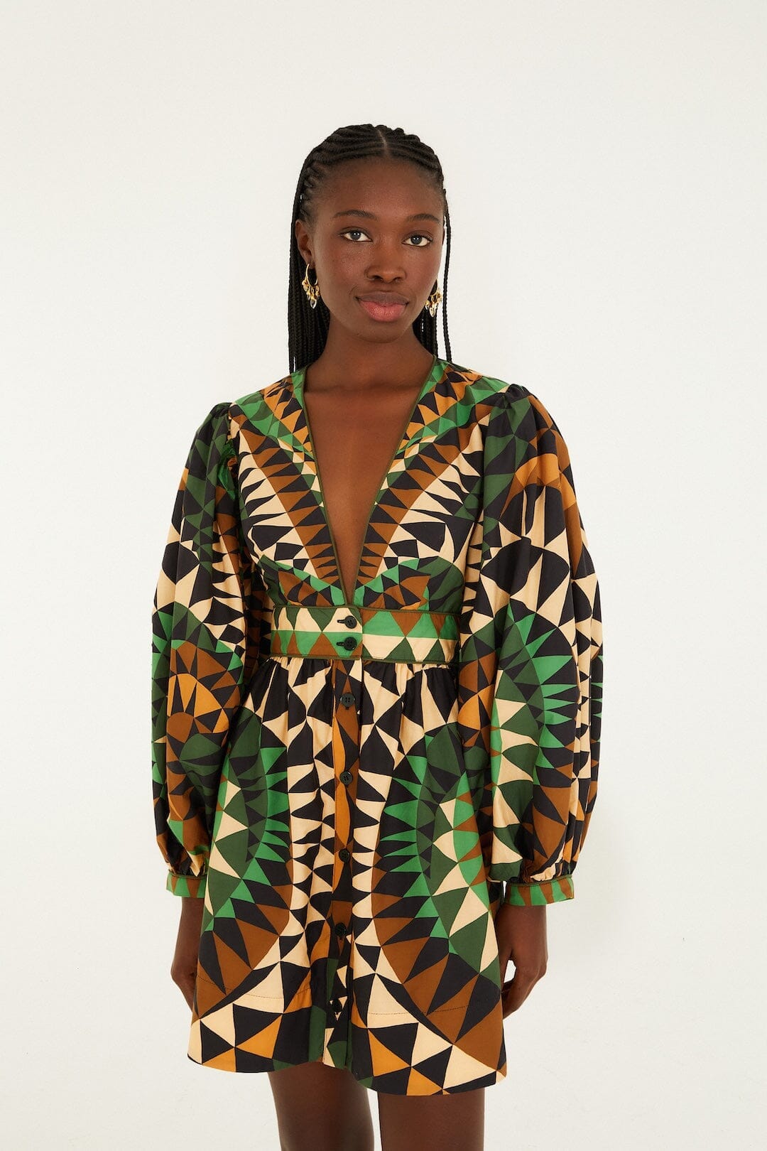 Robe courte en coton biologique à manches bouffantes et motif cœur vert