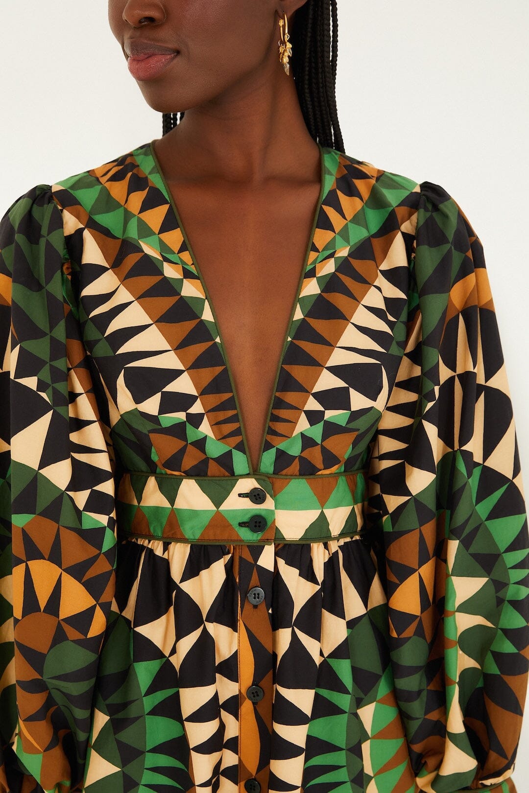 Robe courte en coton biologique à manches bouffantes et motif cœur vert