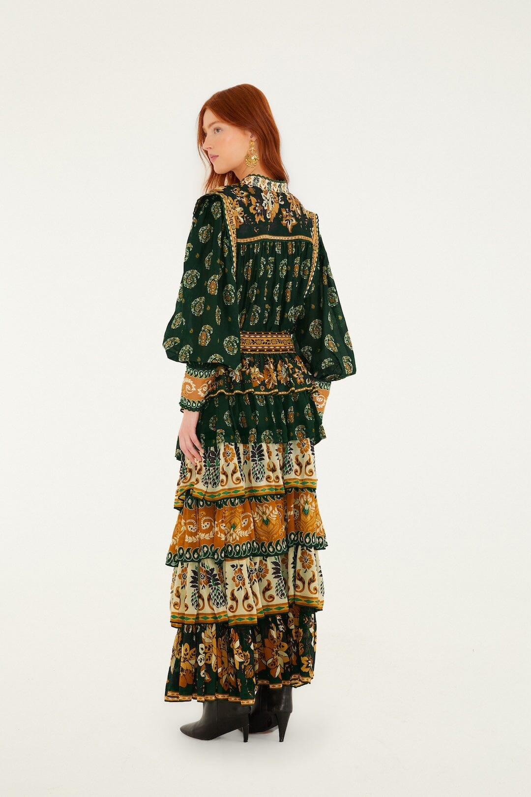 Green Ayla Mixed Scarves Layered Maxi Skirt | FARM Rio