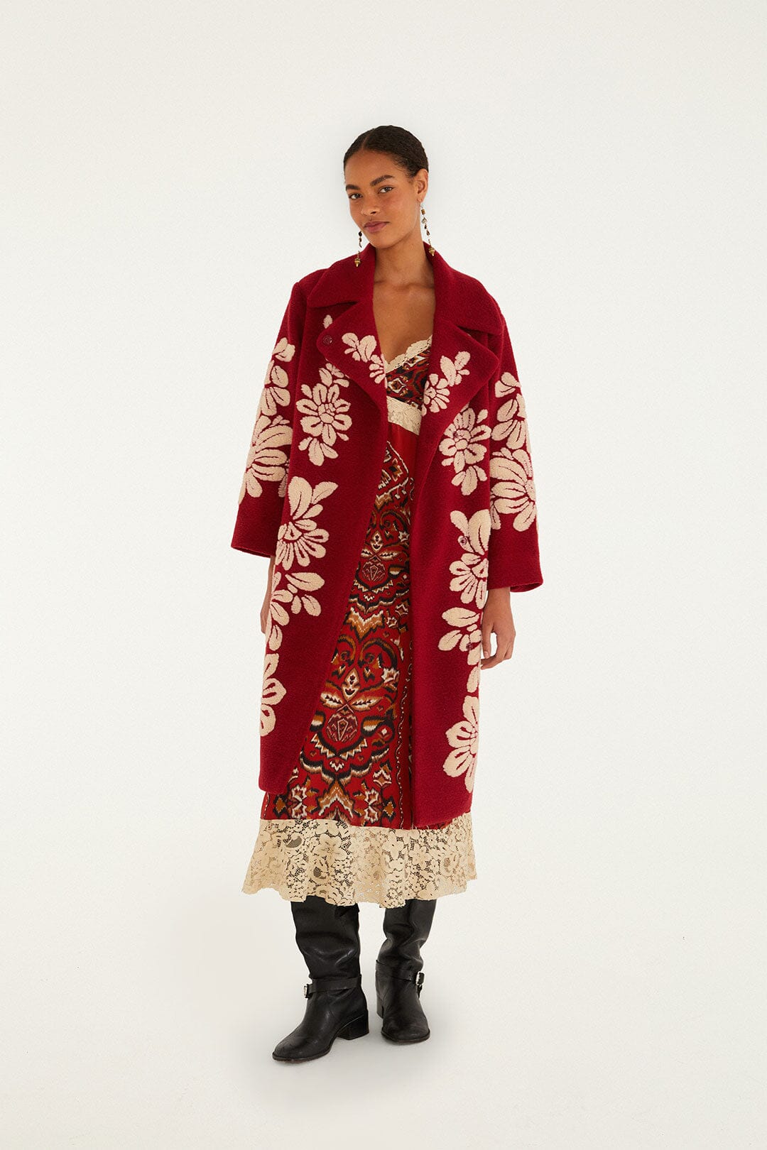 Burgundy Bold Flowers Fleece