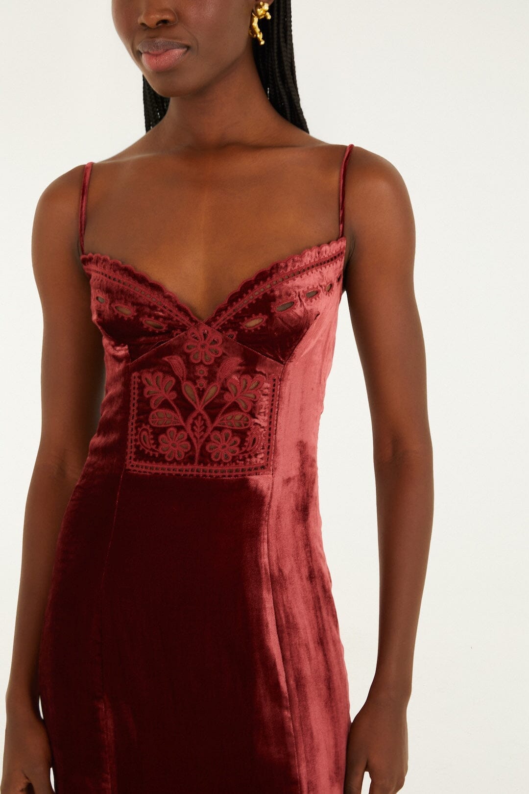 Burgundy Cut-Out Flowers Sleeveless Midi Dress