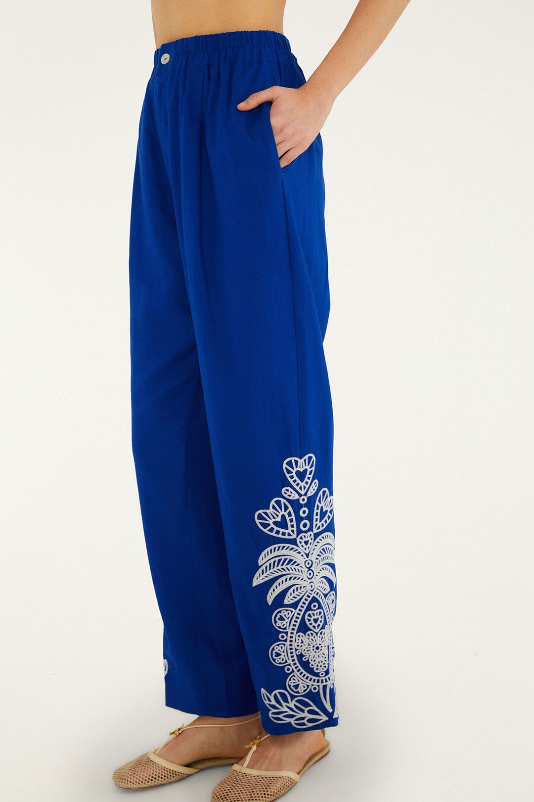 Blue Romantic Embroidered Lenzing Ecovero Euroflax Pants