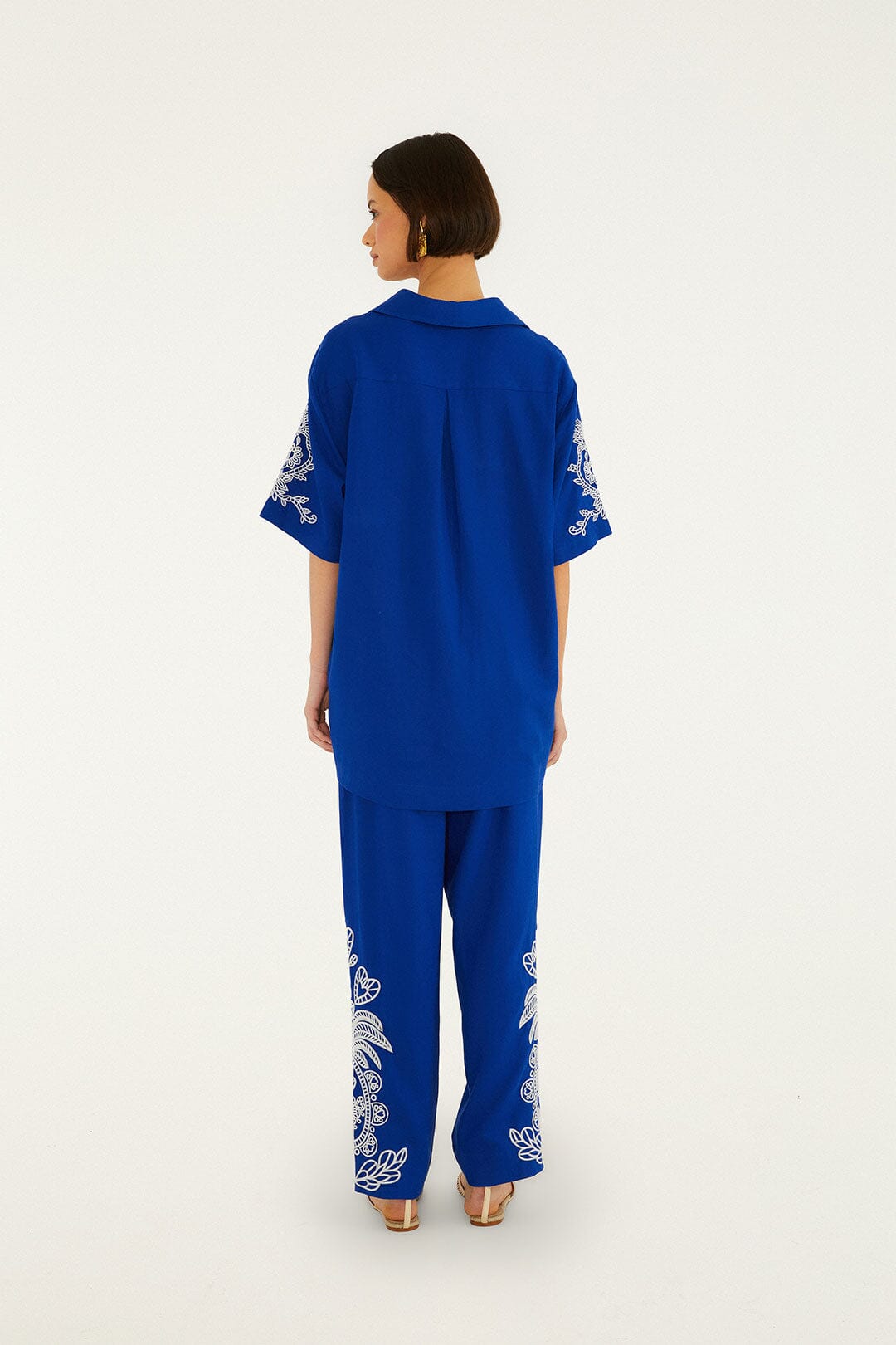 Blue Romantic Embroidered Lenzing Ecovero Euroflax Pants