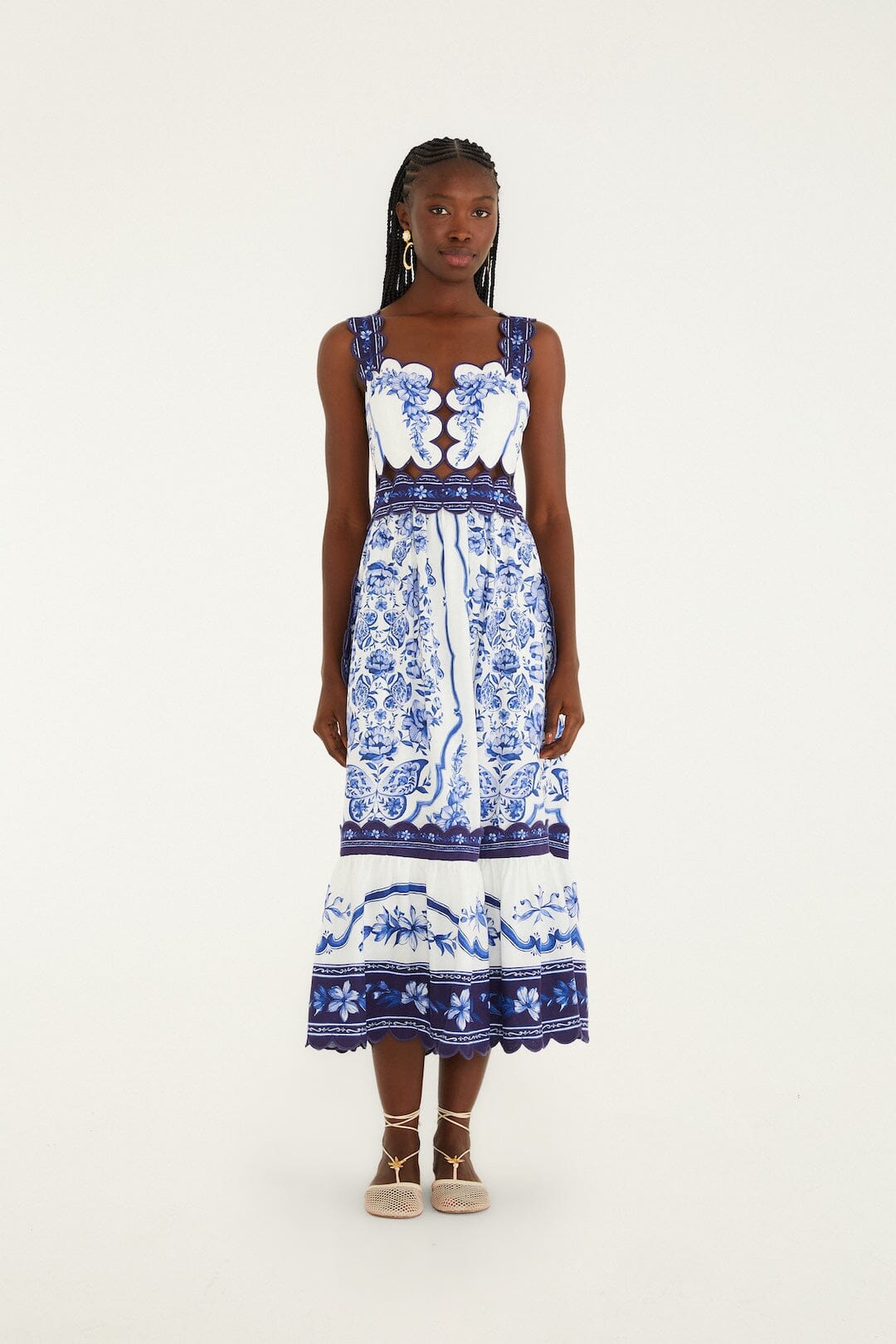 PORCELAIN GARDEN OFF-WHITE MIDI-KLEID