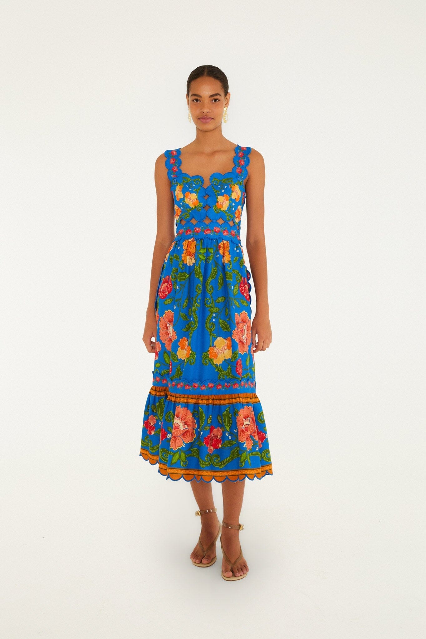 Robe midi à fleurs rococo bleu vif en Lenzing™ Ecovero™ et Euroflax™