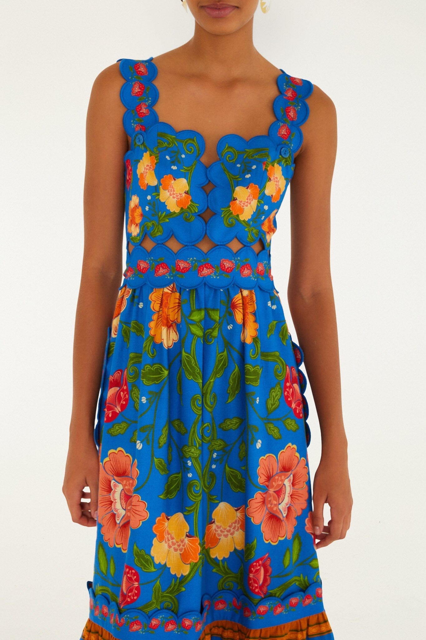 Robe midi à fleurs rococo bleu vif en Lenzing™ Ecovero™ et Euroflax™
