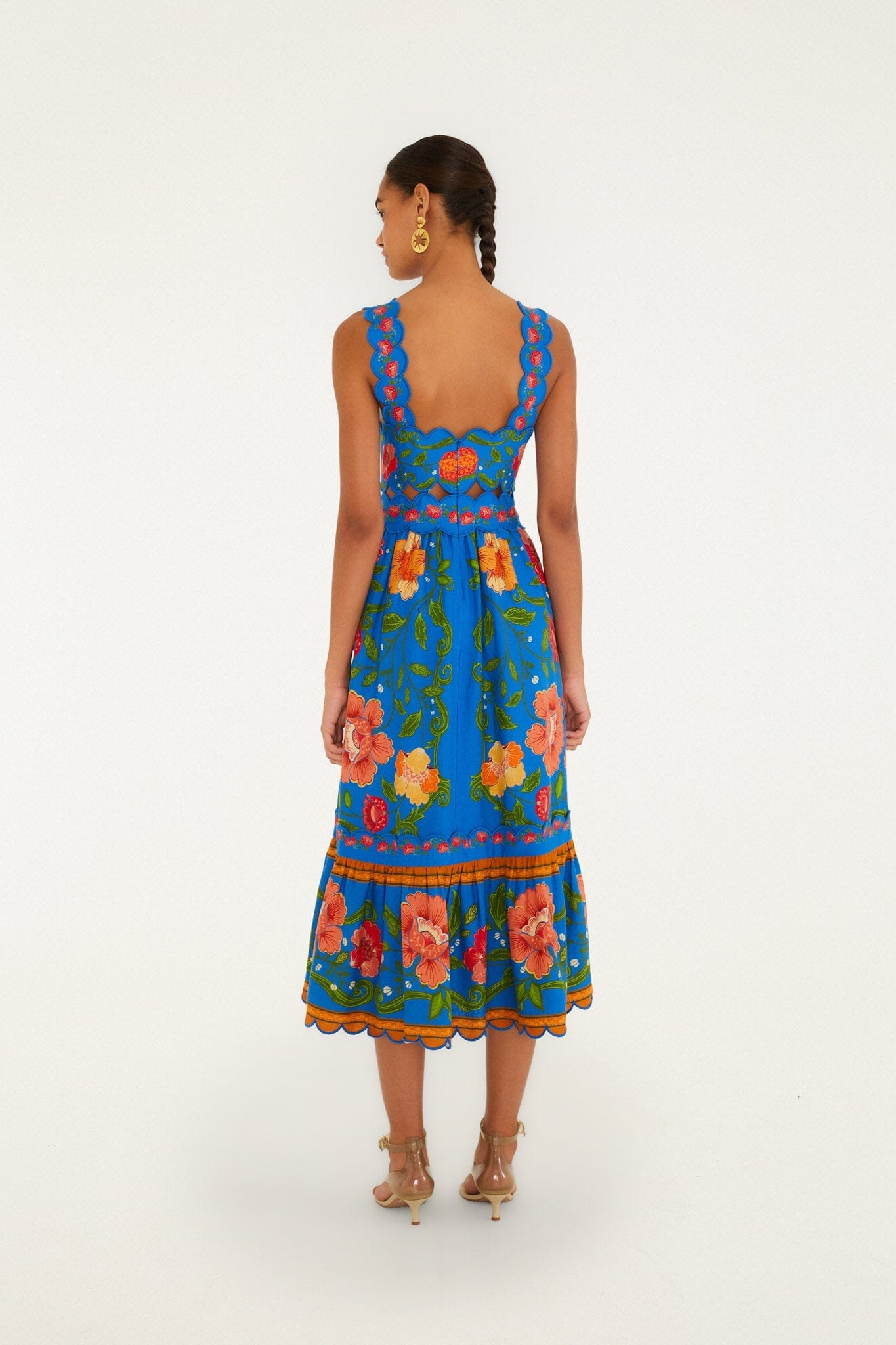 Robe midi à fleurs rococo bleu vif en Lenzing™ Ecovero™ et Euroflax™