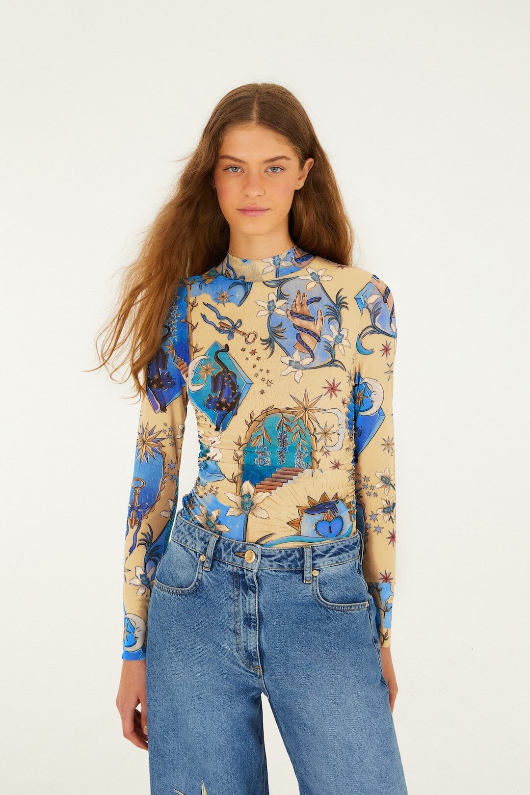 Sand Mystical Long Sleeve Tulle Blouse