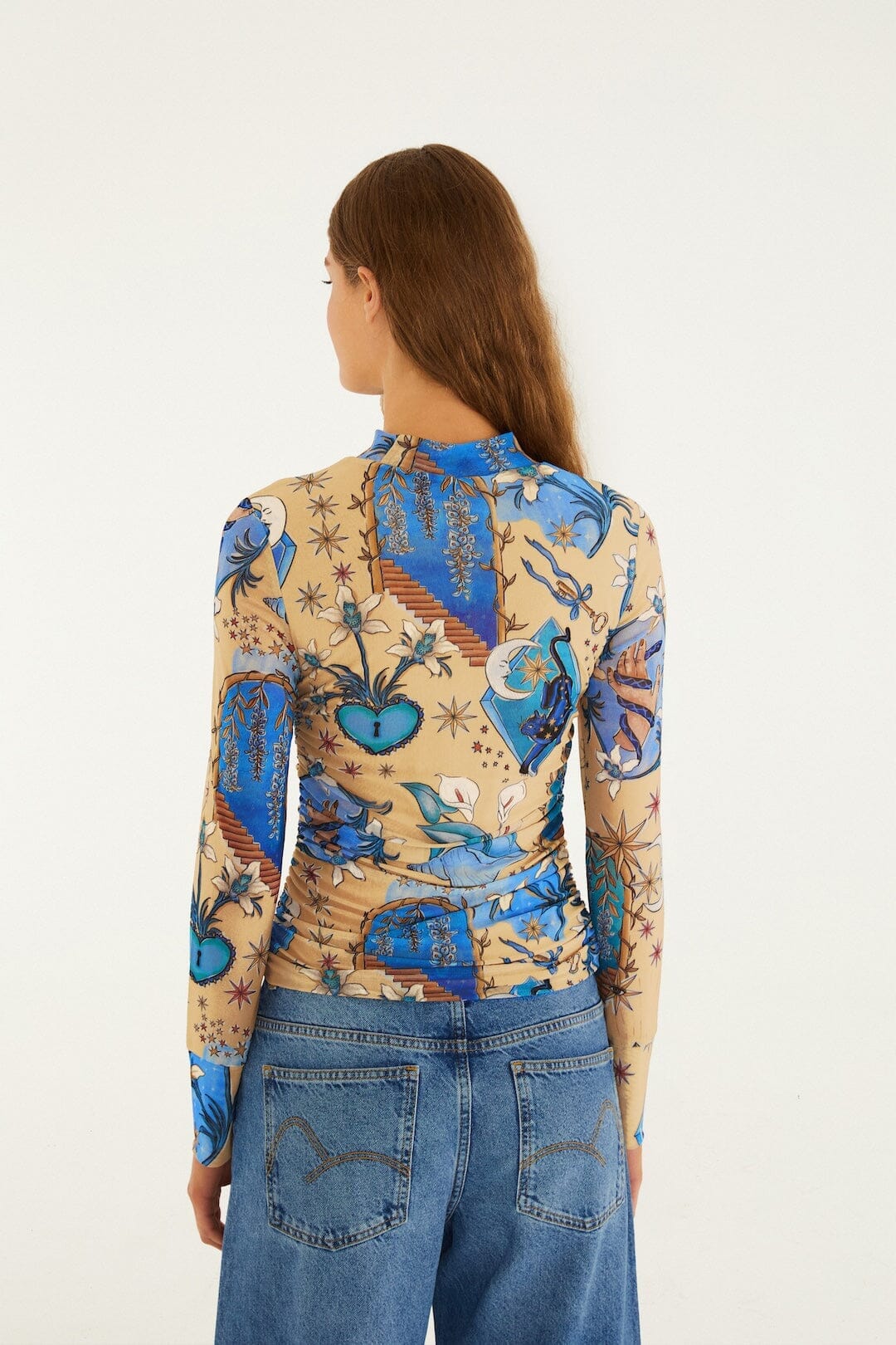 Sand Mystical Long Sleeve Tulle Blouse