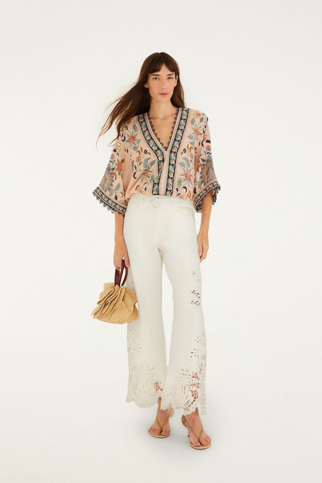 Soft Pink Floral Delhi Tapestry Kimono Sleeve Bodysuit