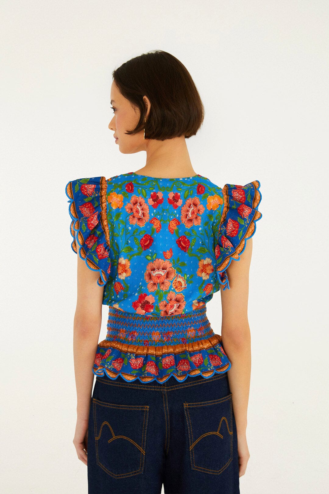 Bright Blue Rococo Flowers Blouse