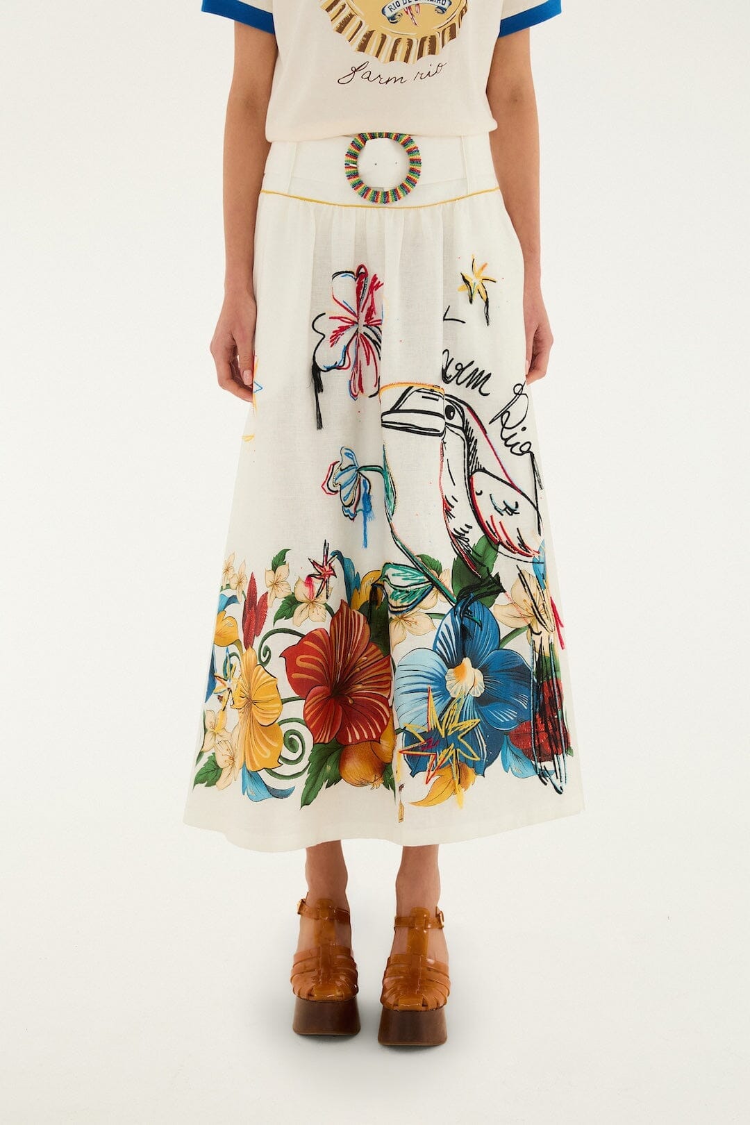 Off-White Tropi Embroidered Euroflax Premium Linen Maxi Skirt