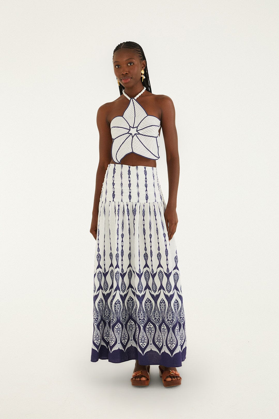 Falda maxi blanquecina Fishes Flow en Farm Rio