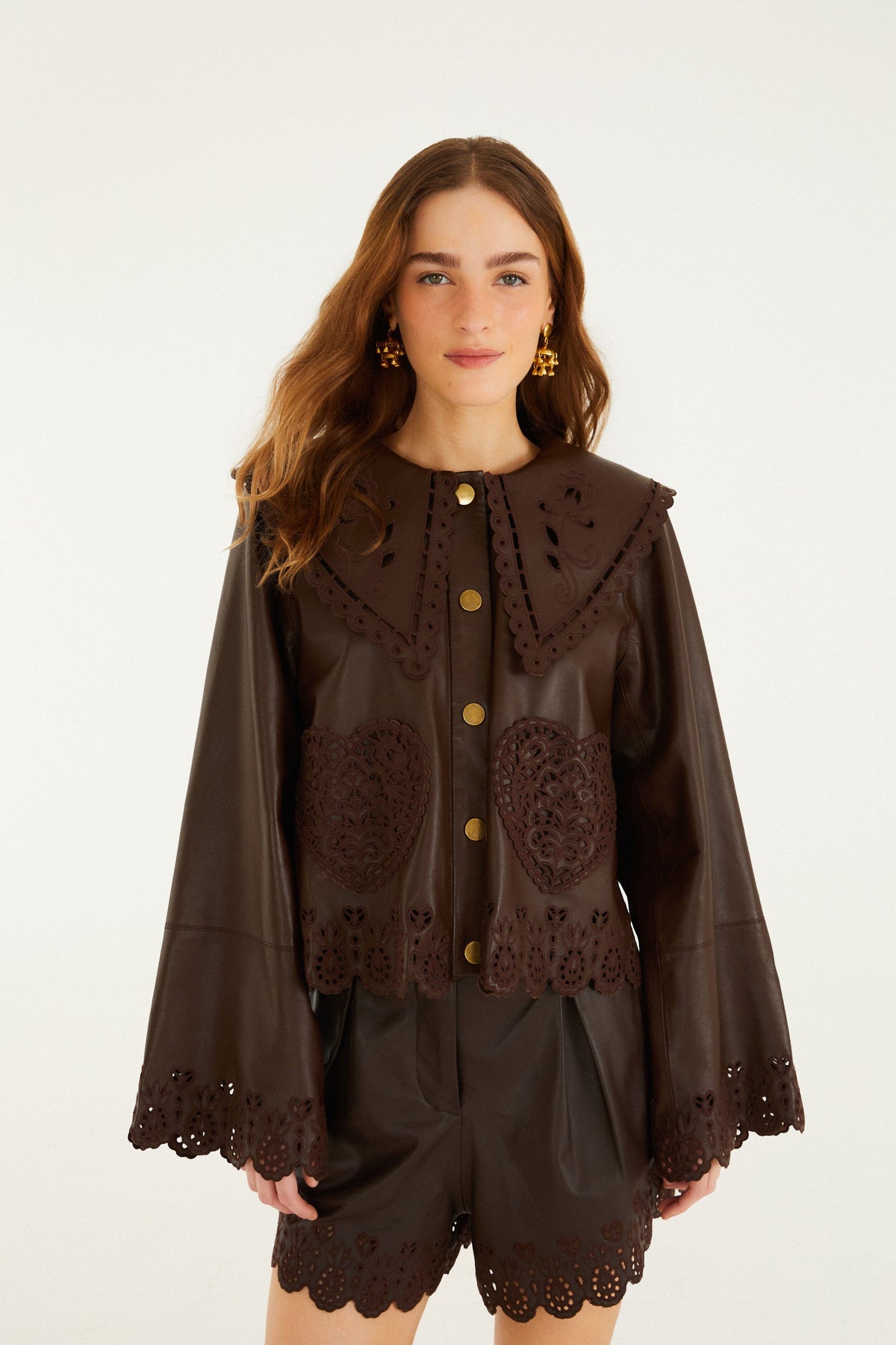 Veste en cuir marron foncé Hearts Richelieu