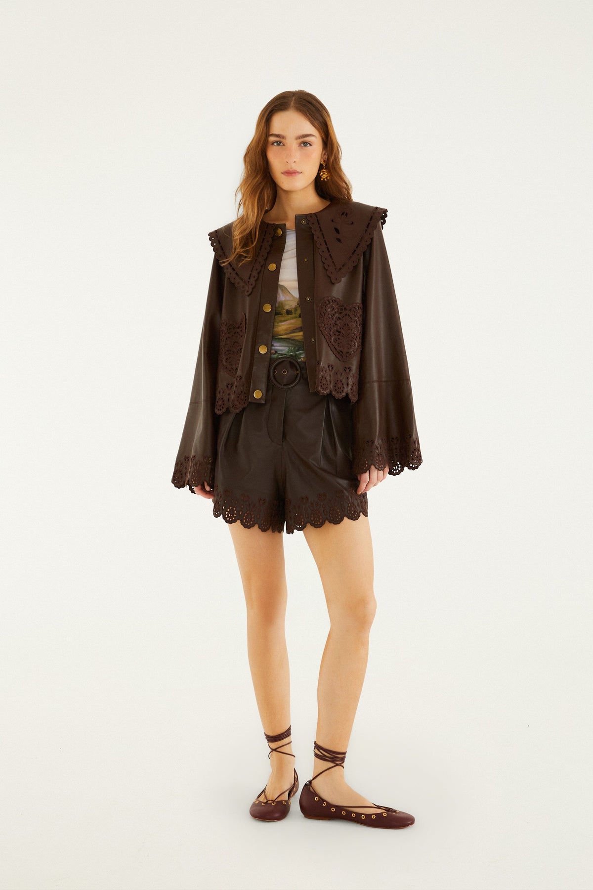 Veste en cuir marron foncé Hearts Richelieu