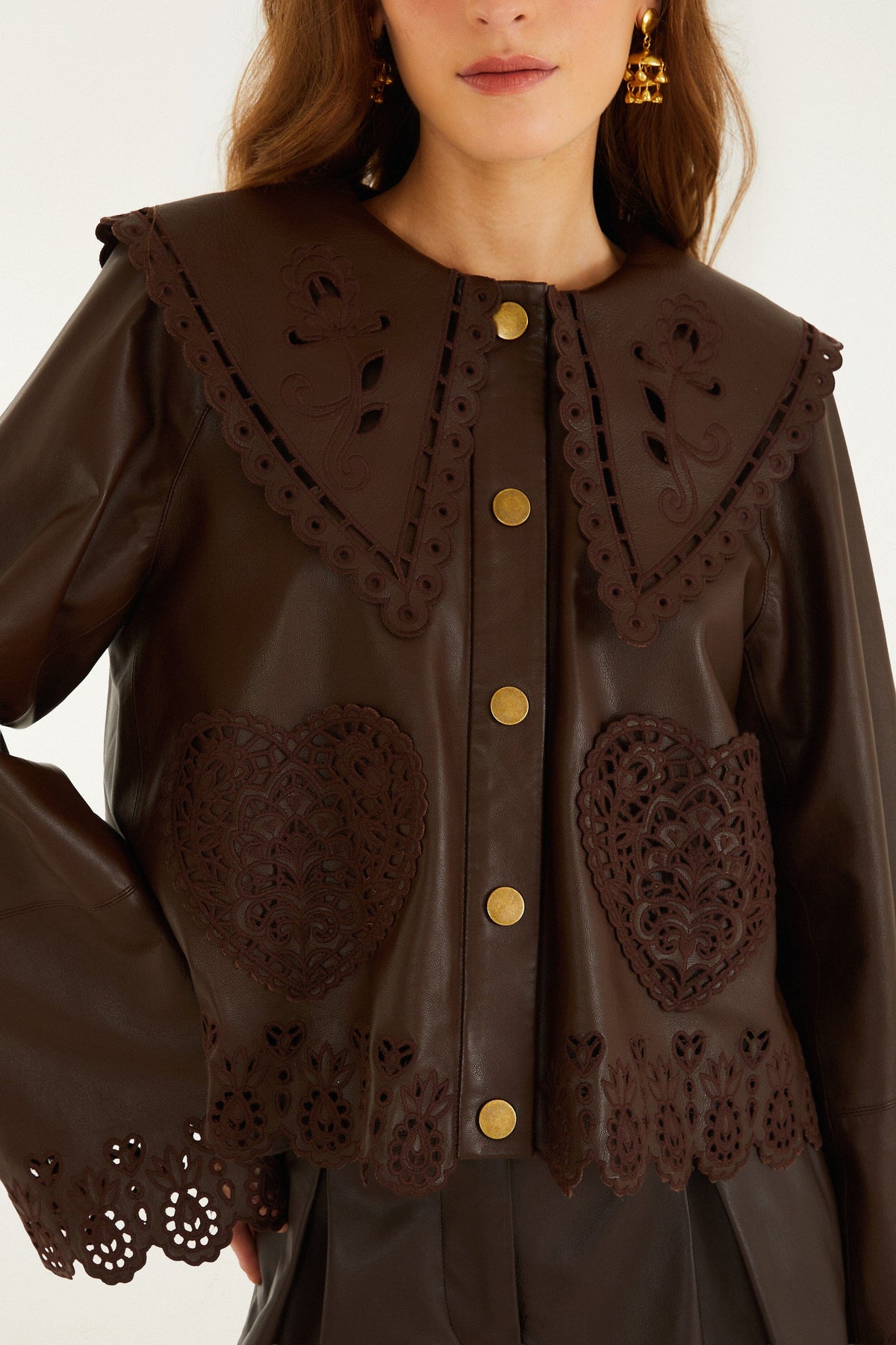 Veste en cuir marron foncé Hearts Richelieu