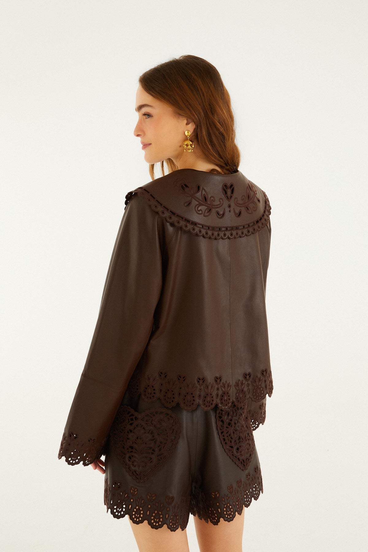 Veste en cuir marron foncé Hearts Richelieu