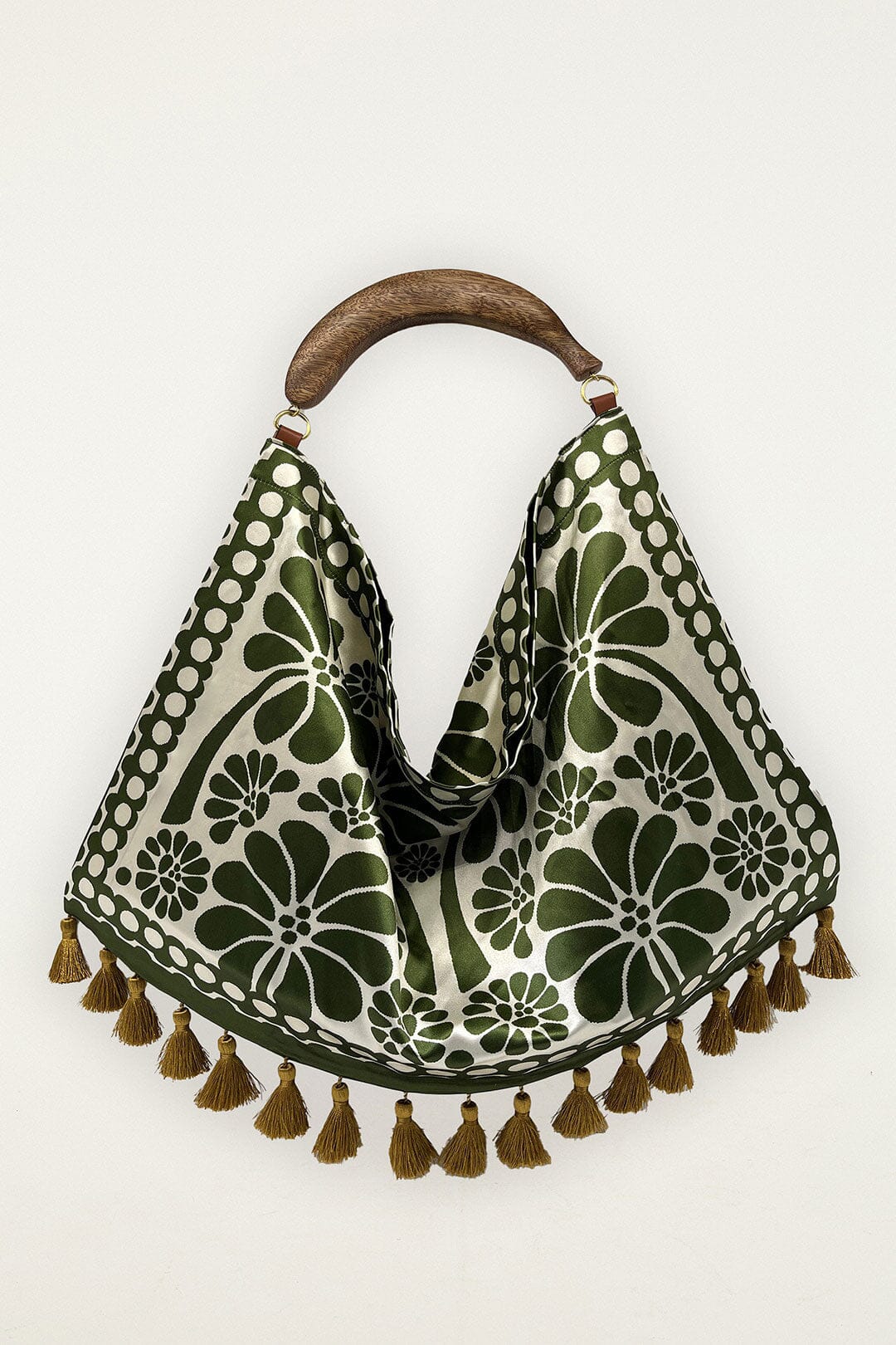 Grüne Jacquard-Quasten-Tragetasche