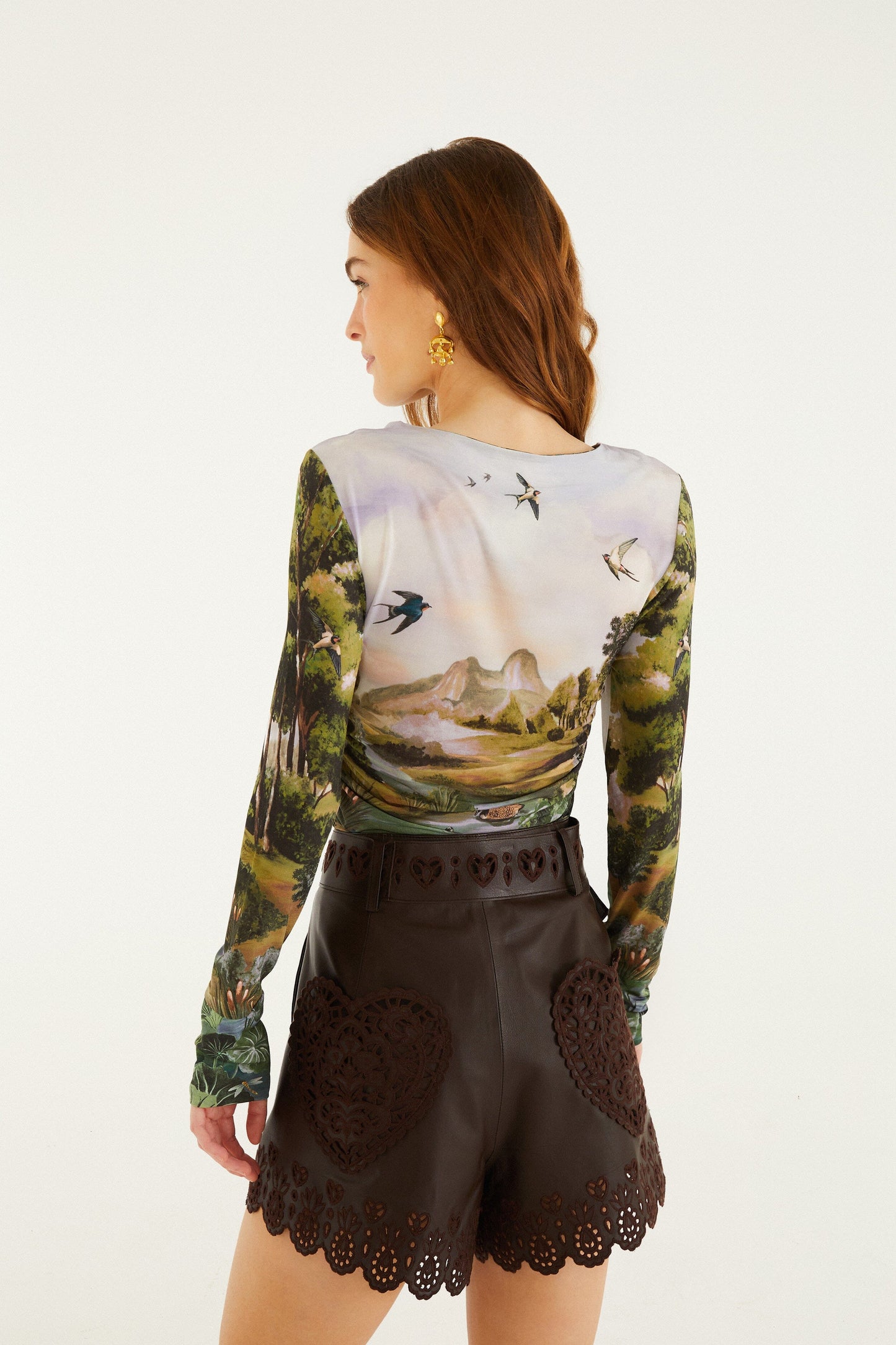 Brown Hearts Richelieu Belted Leather Shorts