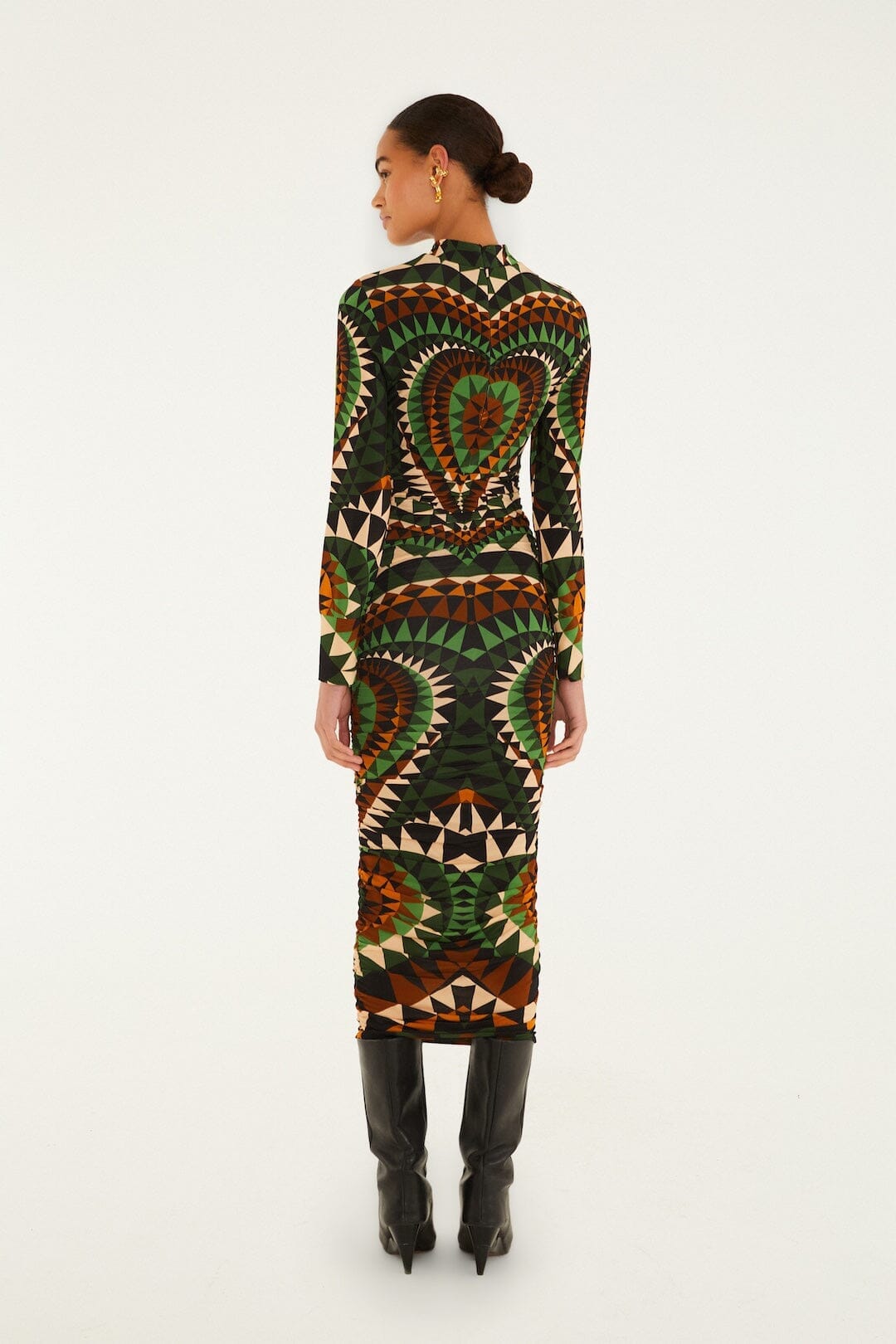 Multicolor Heart Deco Long Sleeve Jersey Midi Dress