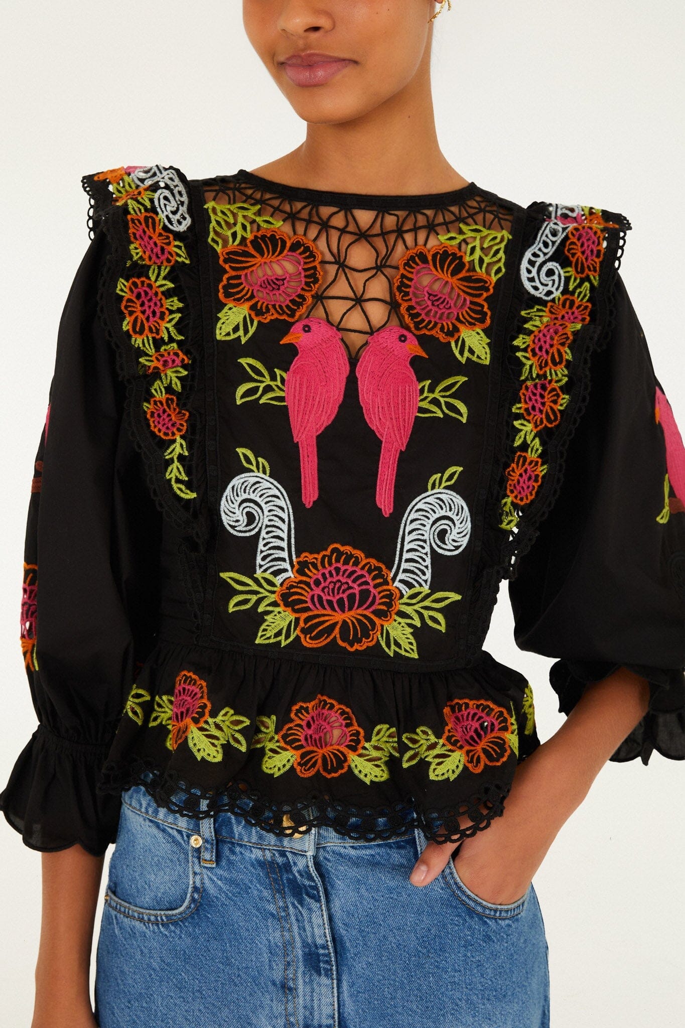 MUJERES Y FLORES SCHWARZE RICHILIEU-BLUSE