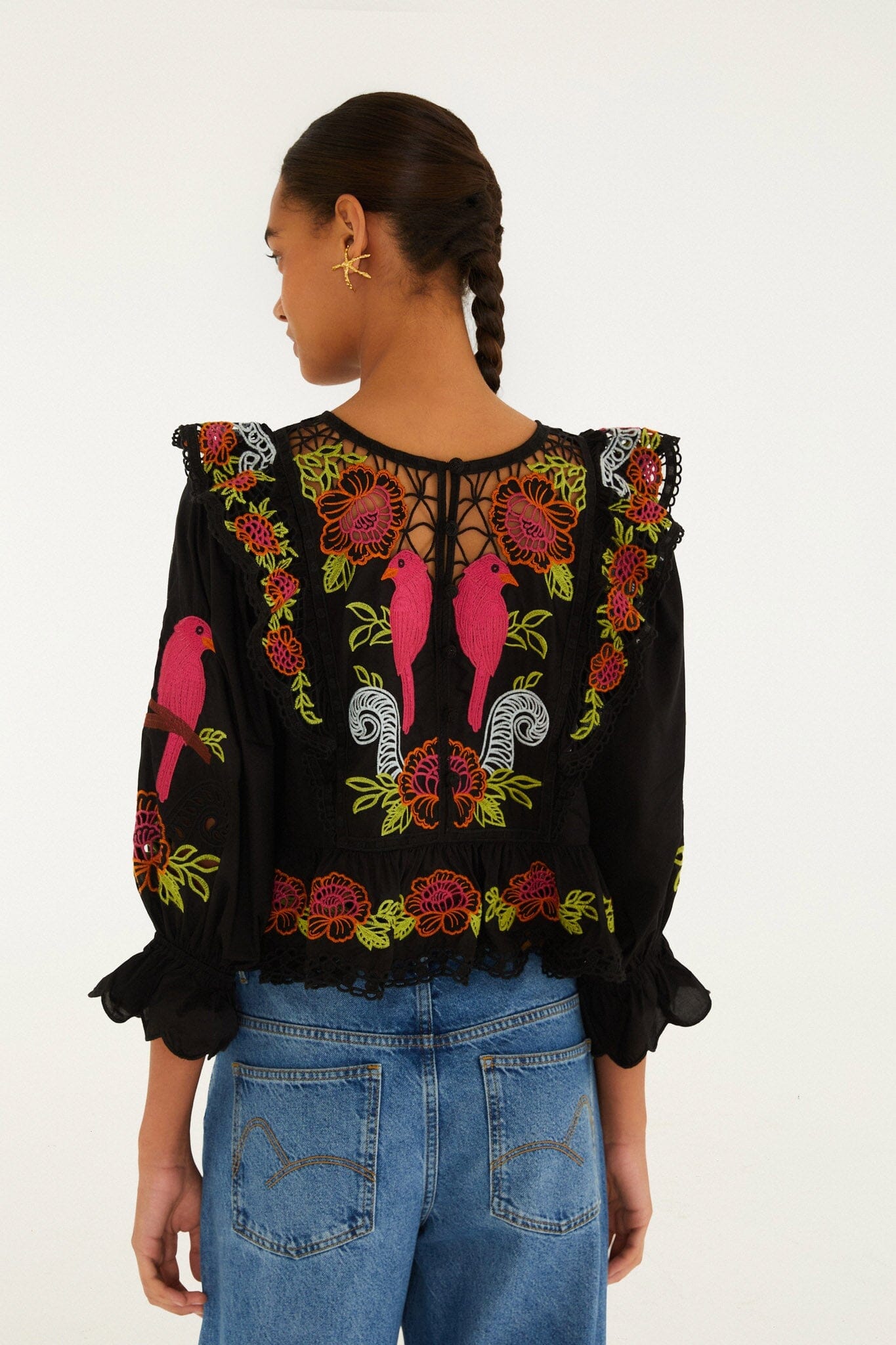 MUJERES Y FLORES SCHWARZE RICHILIEU-BLUSE