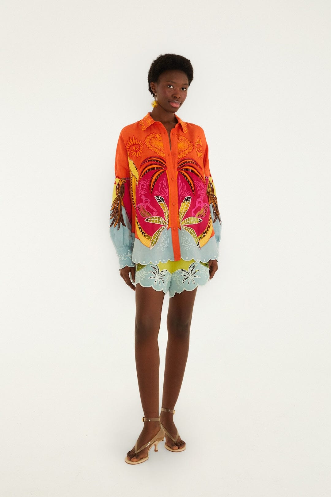 Multicolor Usiacuri Embroidered Lenzing Ecovero Euroflax Richelieu Shorts