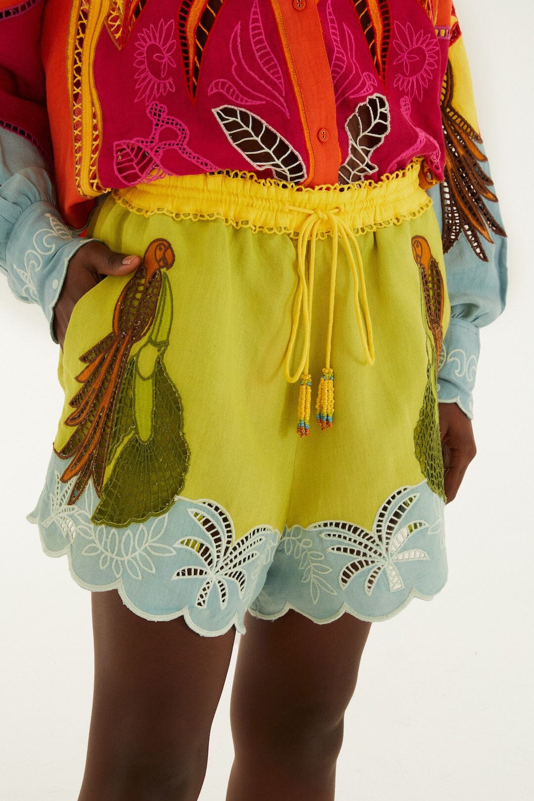 Multicolor Usiacuri Embroidered Lenzing Ecovero Euroflax Richelieu Shorts