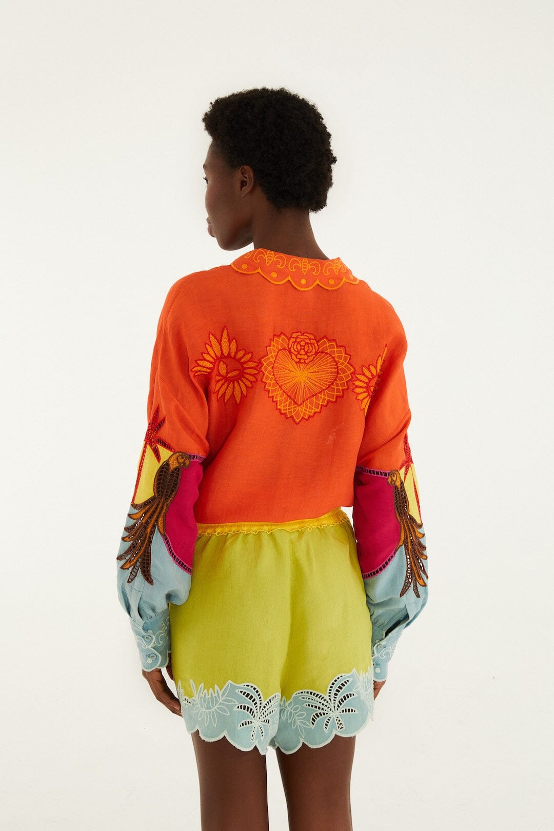 Multicolor Usiacuri Embroidered Lenzing Ecovero Euroflax Richelieu Shorts