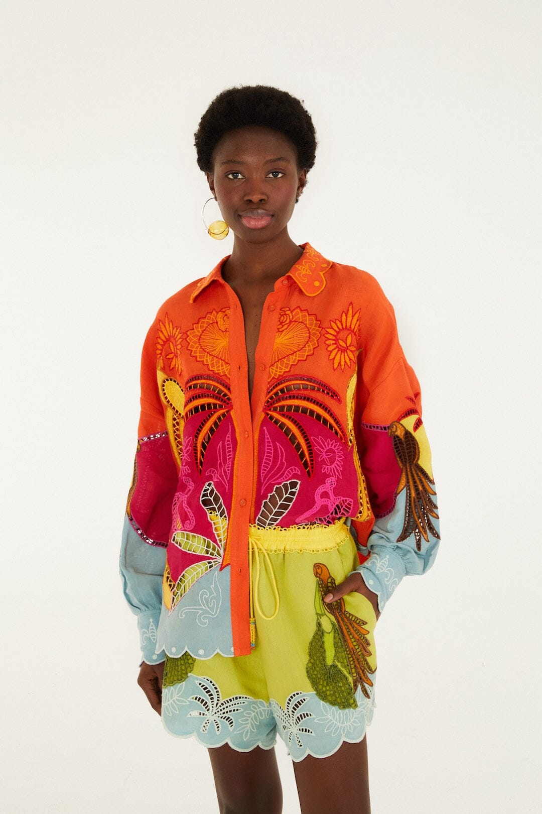 Multicolor Usiacuri Embroidered Lenzing Ecovero Euroflax Richelieu Shorts