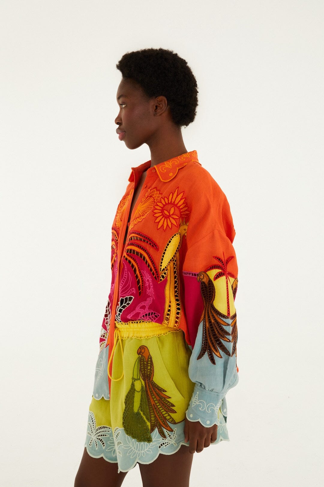 Multicolor Usiacuri Embroidered Lenzing Ecovero Euroflax Richelieu Shorts