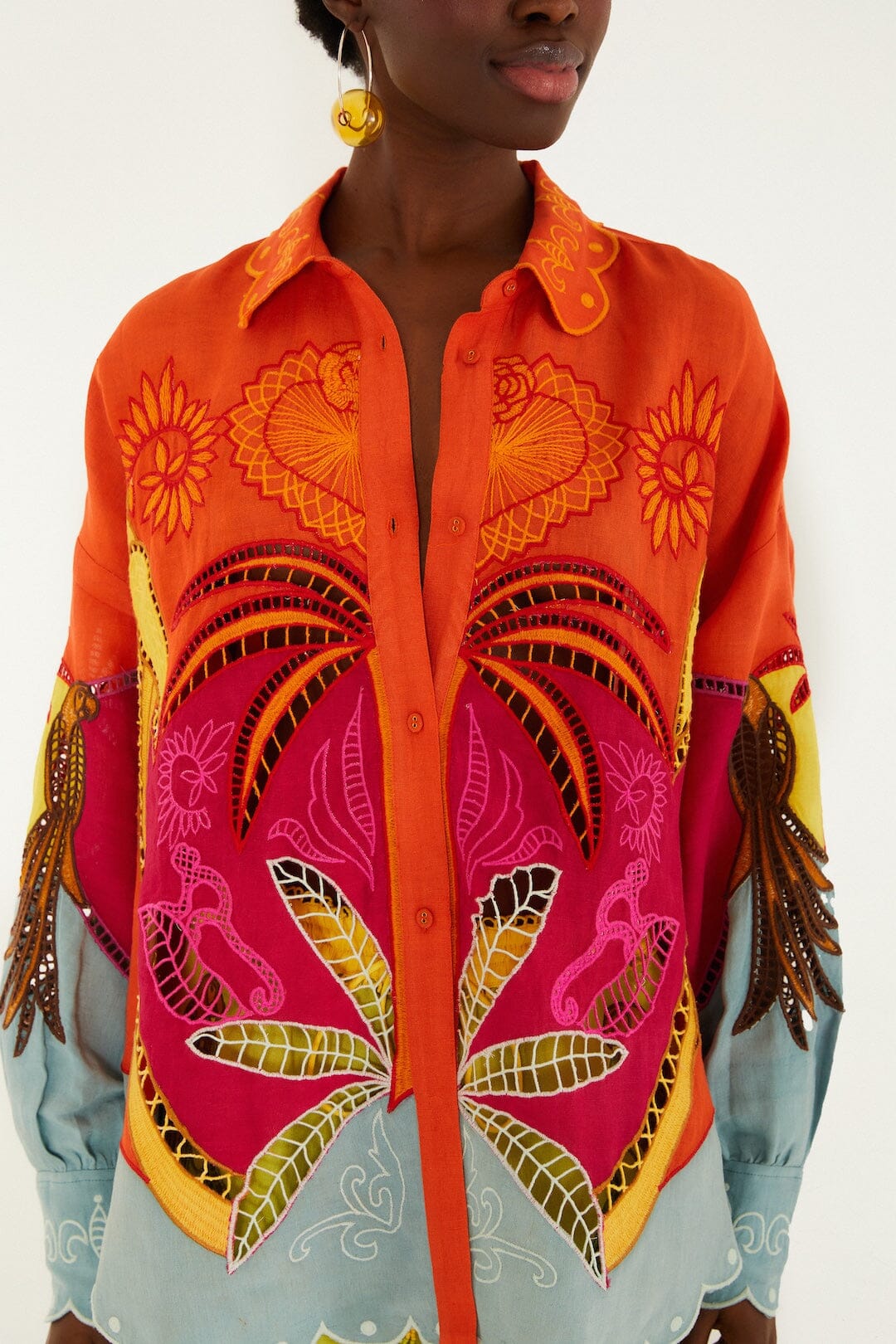 Multicolor Usiacuri Embroidered Lenzing Ecovero Euroflax Richelieu Shirt