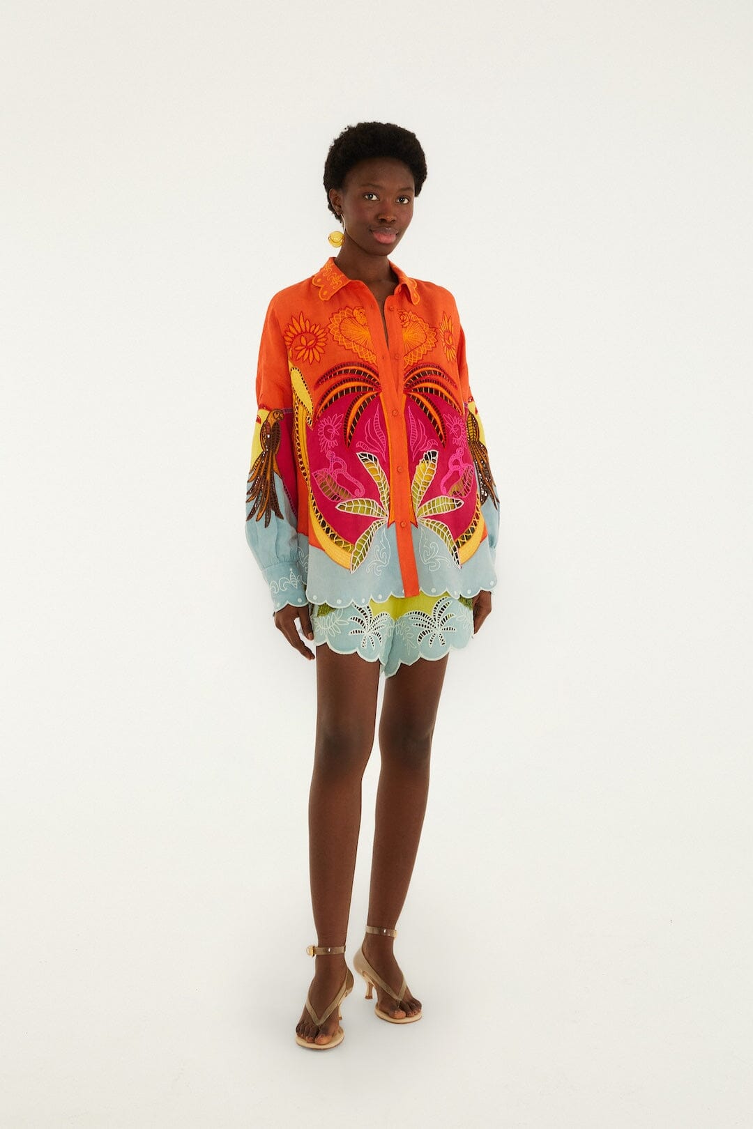 Multicolor Usiacuri Embroidered Lenzing Ecovero Euroflax Richelieu Shirt