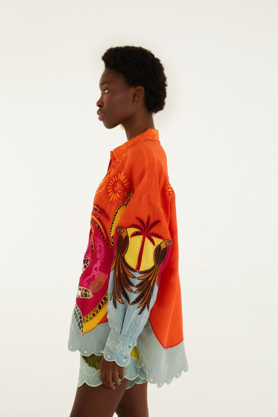 Multicolor Usiacuri Embroidered Lenzing Ecovero Euroflax Richelieu Shirt