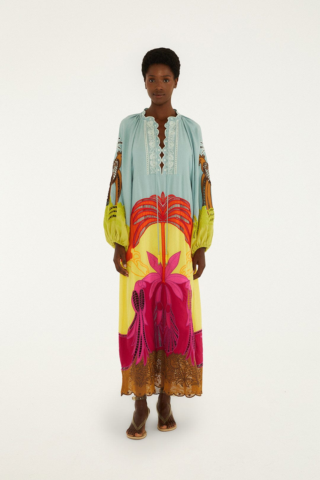 Multicolor Usiacuri Embroidered Lenzing Ecovero Euroflax Richelieu Maxi Dress