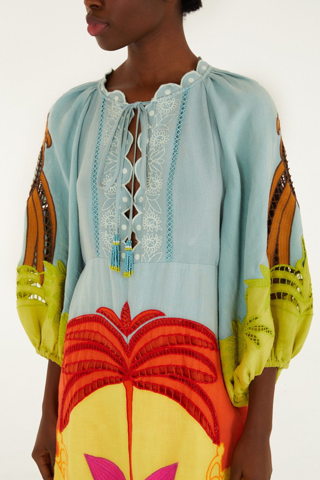 Multicolor Usiacuri Embroidered Lenzing Ecovero Euroflax Richelieu Maxi Dress