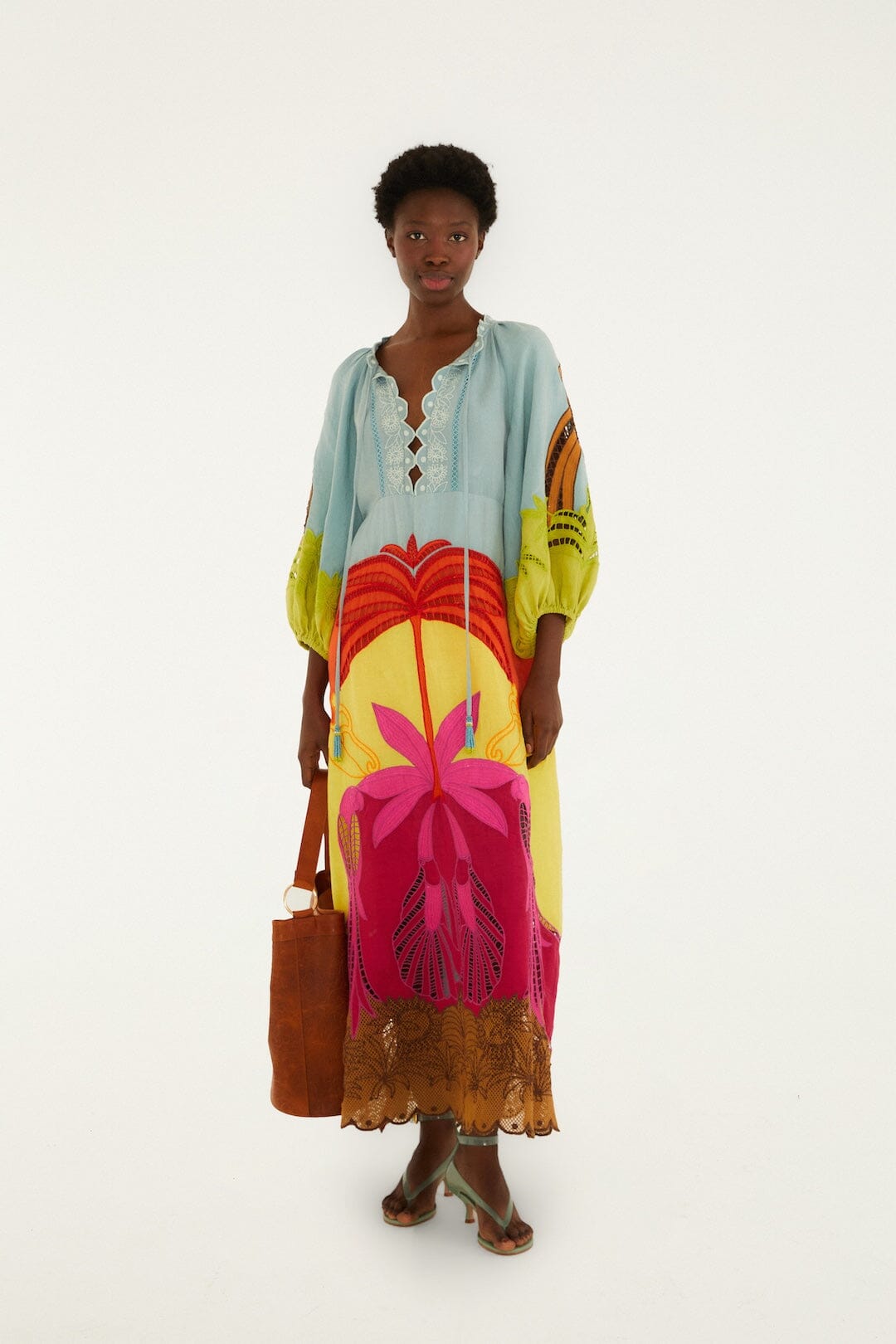 Multicolor Usiacuri Embroidered Lenzing Ecovero Euroflax Richelieu Maxi Dress