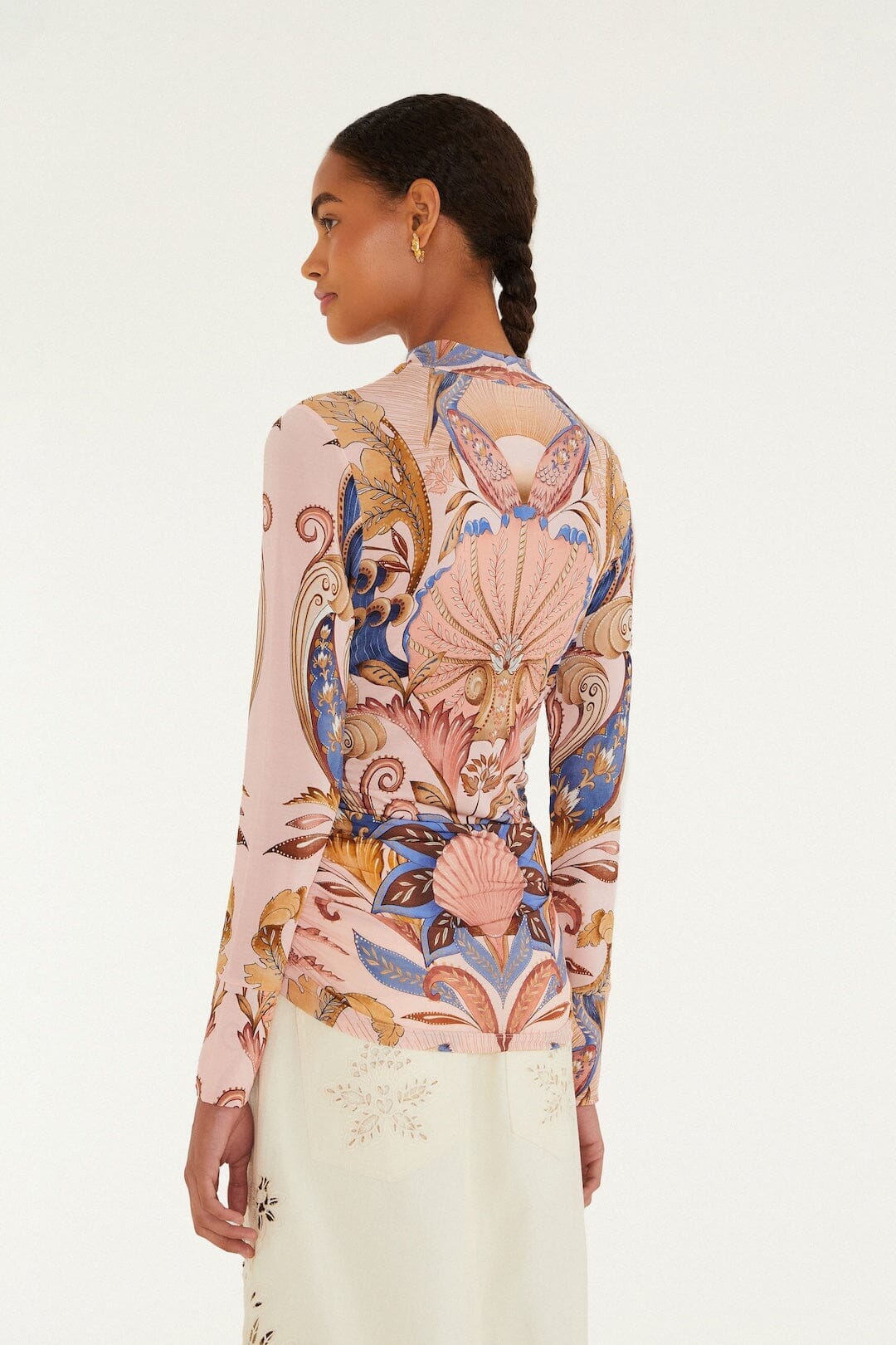 Soft Pink Sea Garden Scarf Jersey Blouse