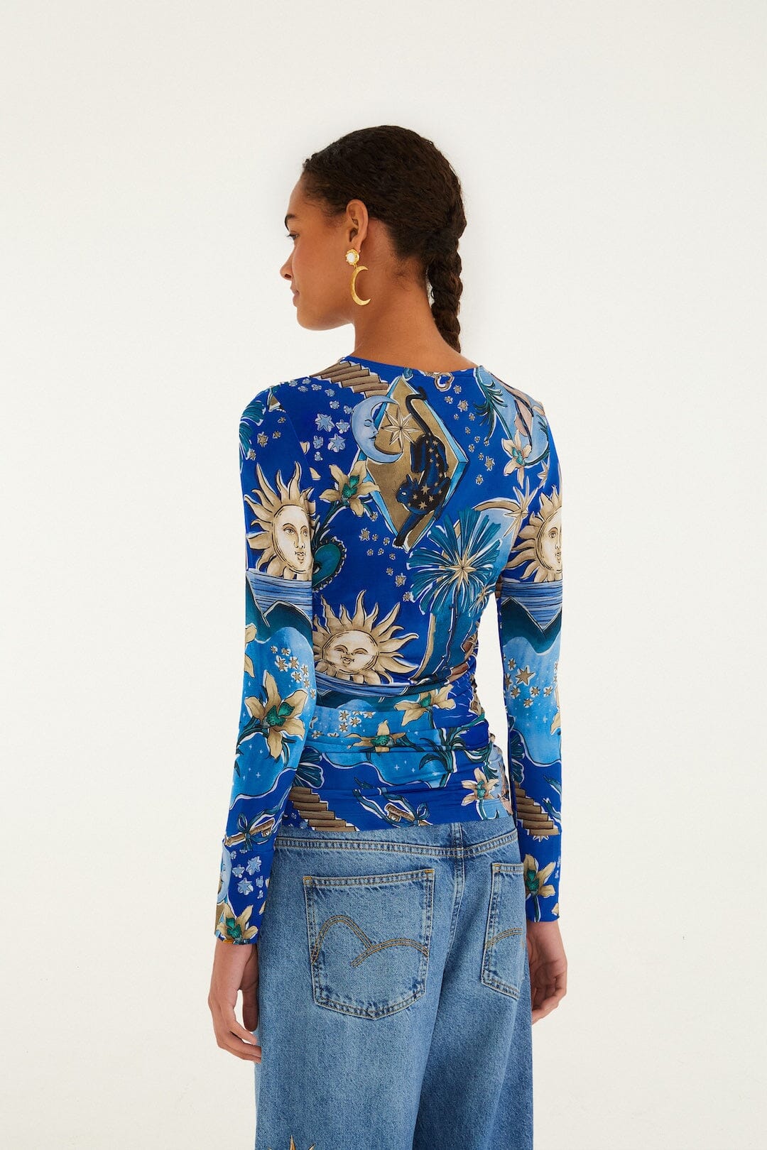 Blue Mystical Long Sleeve Jersey Blouse