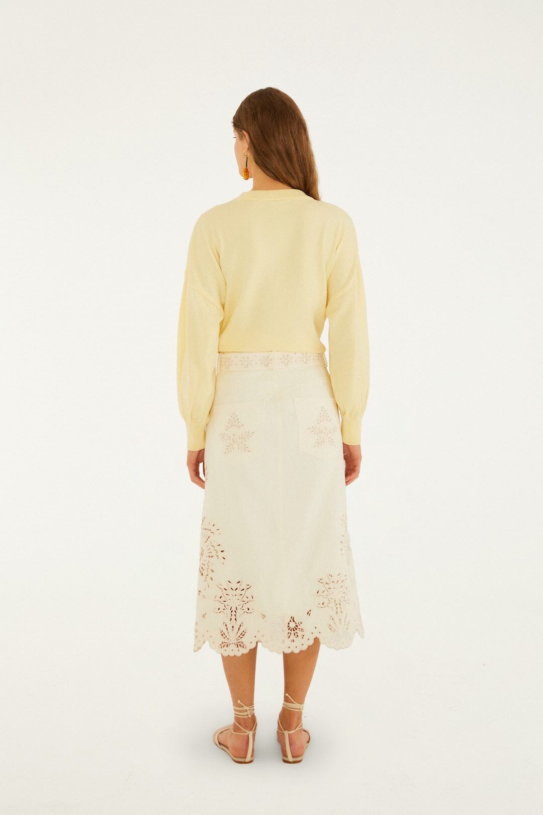 Beige Geometric Richelieu Twill Midi Skirt