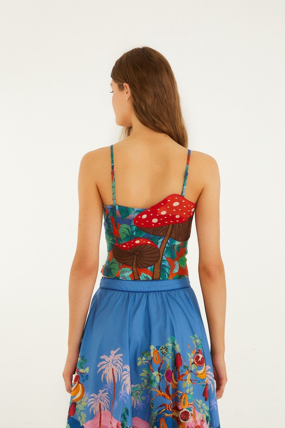 Mushroom Dream Landscape Embroidered Sleeveless Euroflax Premium Linen Top
